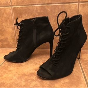 SAKS FIFTH AVE Booties Black Peep Toe Stilettos